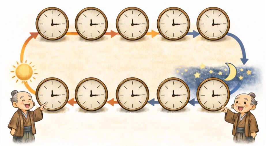 時そば 九つ 四つ 江戸の時刻の図解（不定時法）