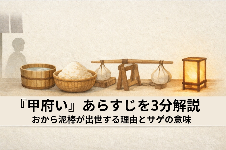 落語『甲府い』で豆腐屋の店先のおからを前に立ち尽くす若者の転機を描いたアイキャッチ画像
