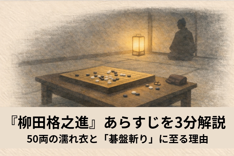 落語『柳田格之進』で50両紛失の疑いが落ちた碁盤の場の緊張感を描いたアイキャッチ画像