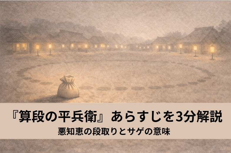 落語『算段の平兵衛』で夜の座敷に潜む悪知恵の気配を描いたアイキャッチ画像