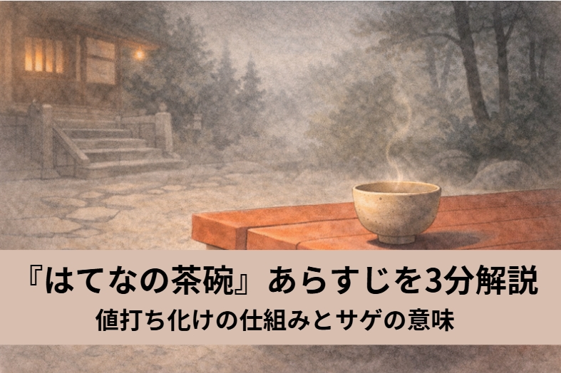 落語『はてなの茶碗』で目利きのひと言から値打ちが化ける茶碗を描いたアイキャッチ画像