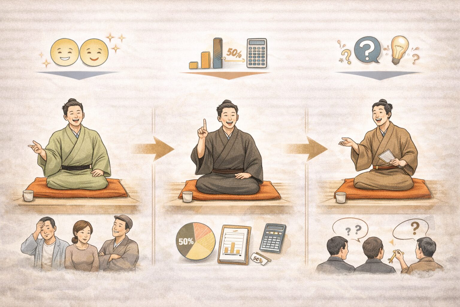 プレゼンで使えるマクラ3パターン図解(共感・数字・質問)