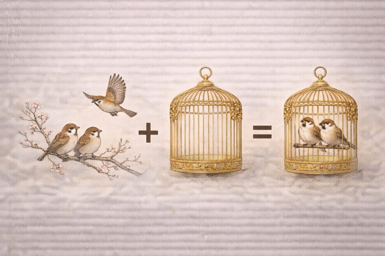 抜け雀 雀と鳥籠の補完関係を示す図解