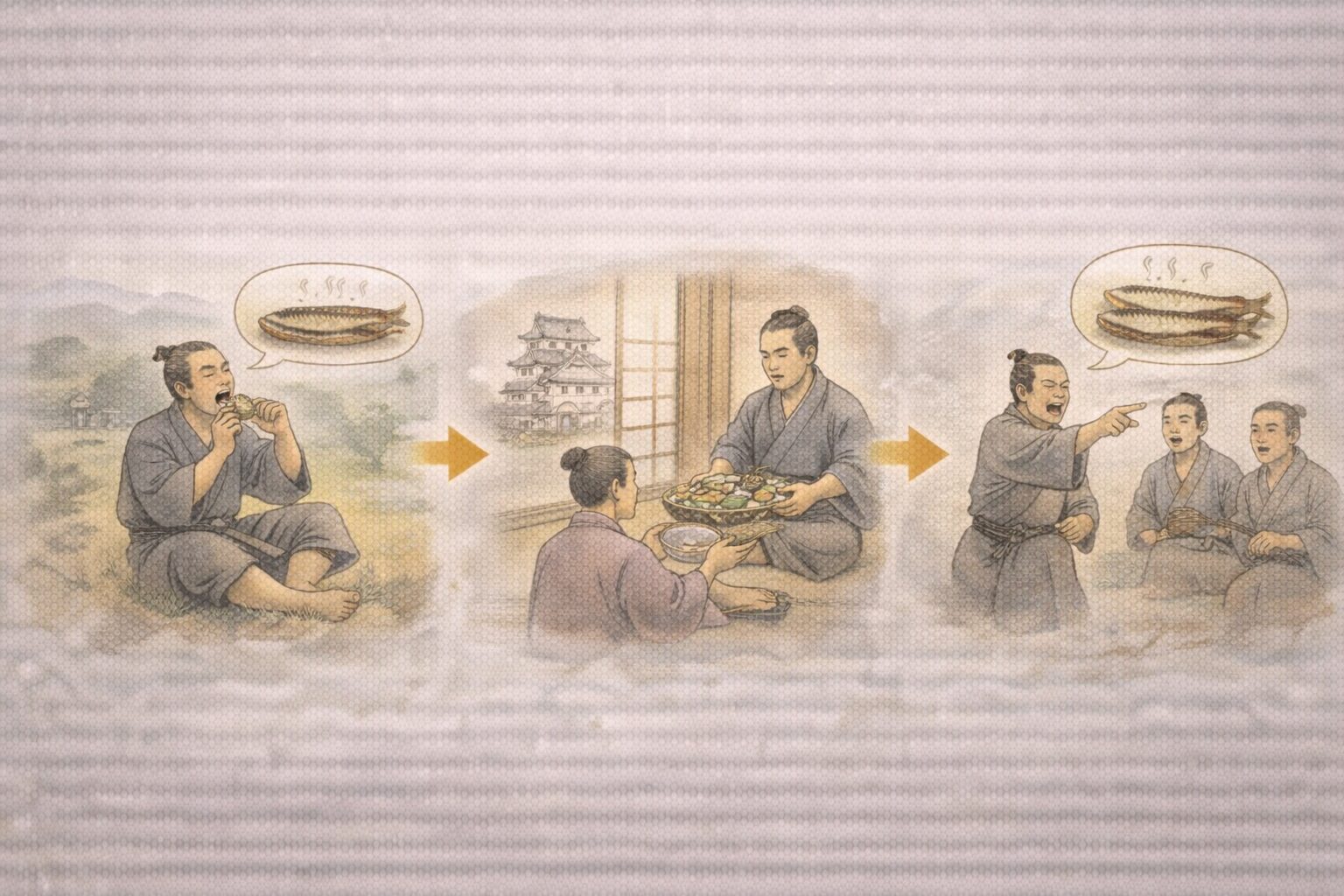 目黒のさんま あらすじ タイムライン図解（目黒→城→オチ）