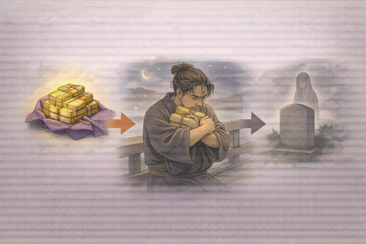 文七元結 吾妻橋 五十両と命の葛藤を示す図解