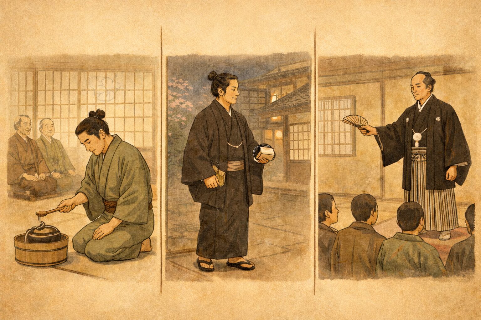 落語の階級 役割の違い図解（前座の修行、二ツ目の自立、真打のトリと責任）