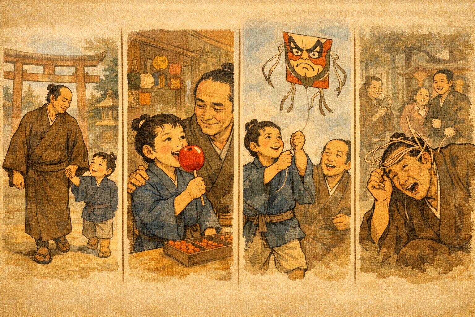 初天神 あらすじ タイムライン図解(約束→飴→凧→オチ)