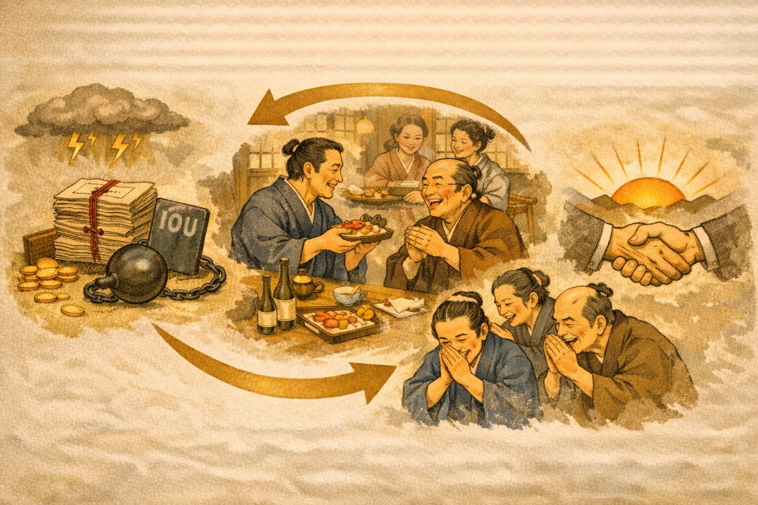 居残り佐平次 負債が価値提供と信頼回復に変わる構造図