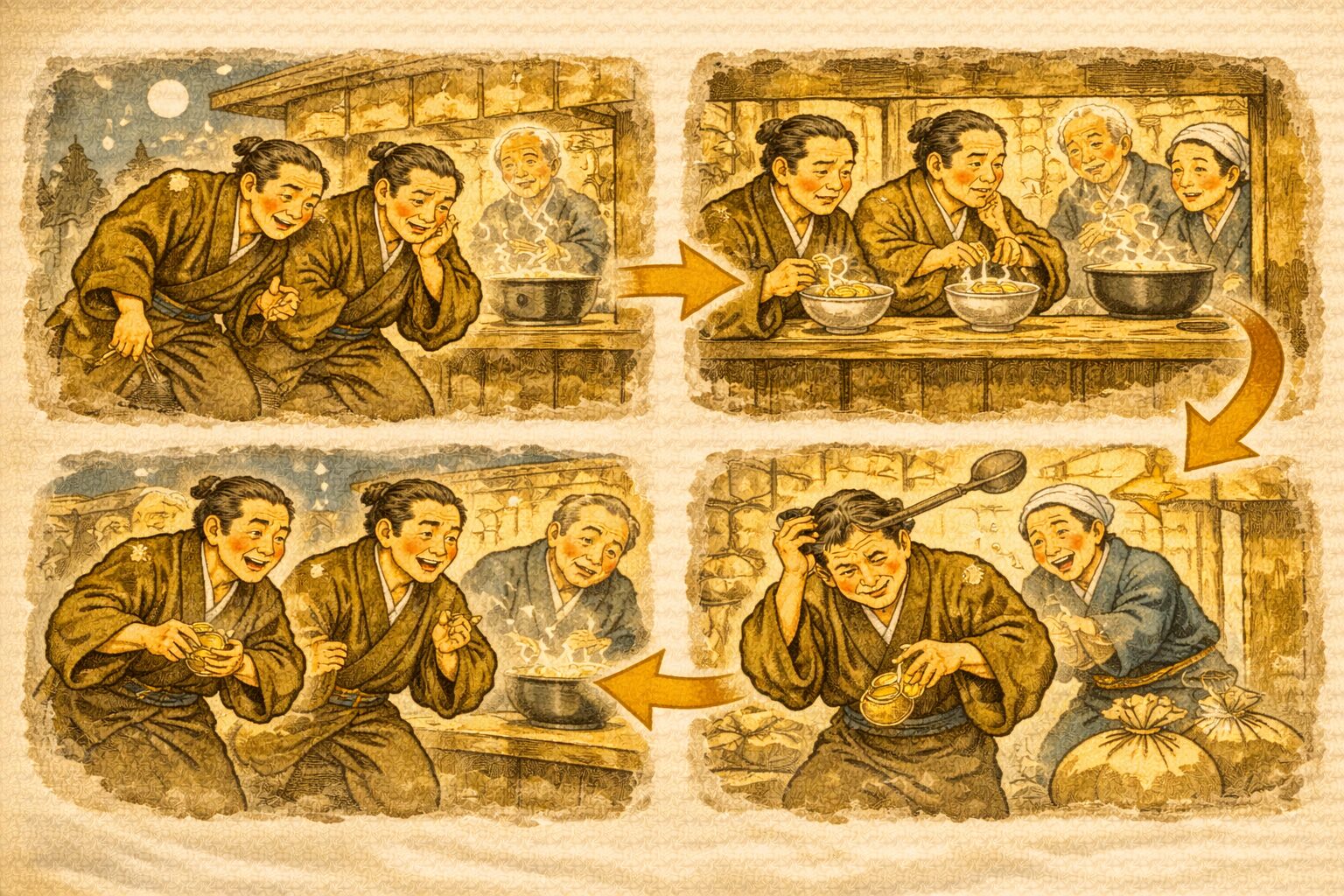 時うどん あらすじの流れ（成功→失敗のタイムライン図解）