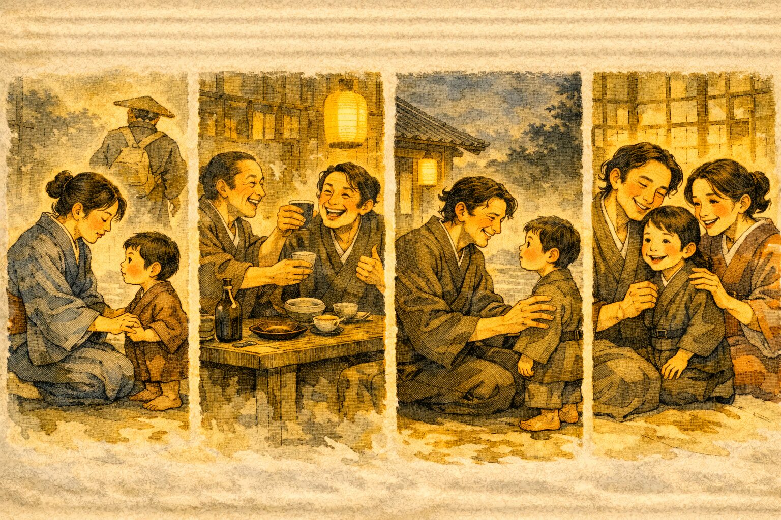 子別れ あらすじ タイムライン図解（別れ→放蕩→再会→子は鎹）