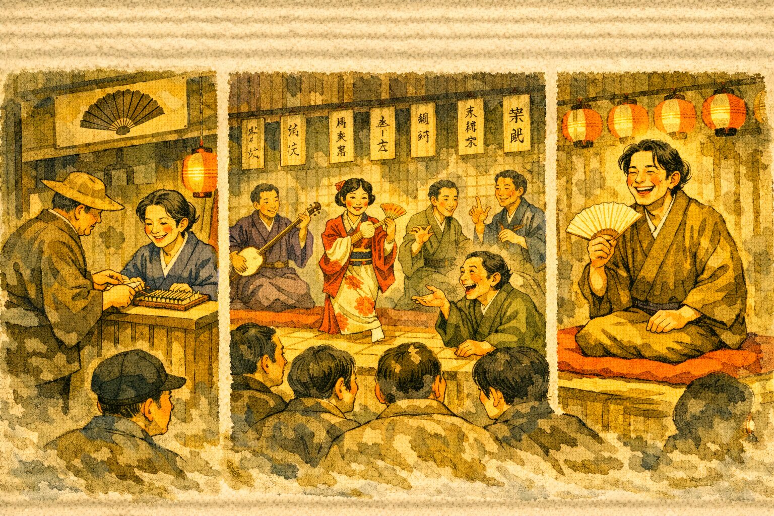 寄席のしくみ図解(木戸銭→番組→トリで落語が磨かれる流れ)