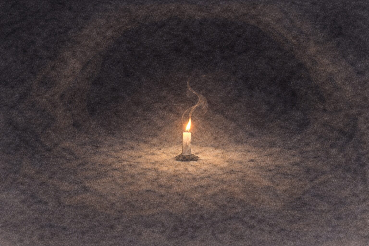 暗い洞のような空間に小さなロウソクの灯が一つだけ揺れ、今にも消えそうな一場面