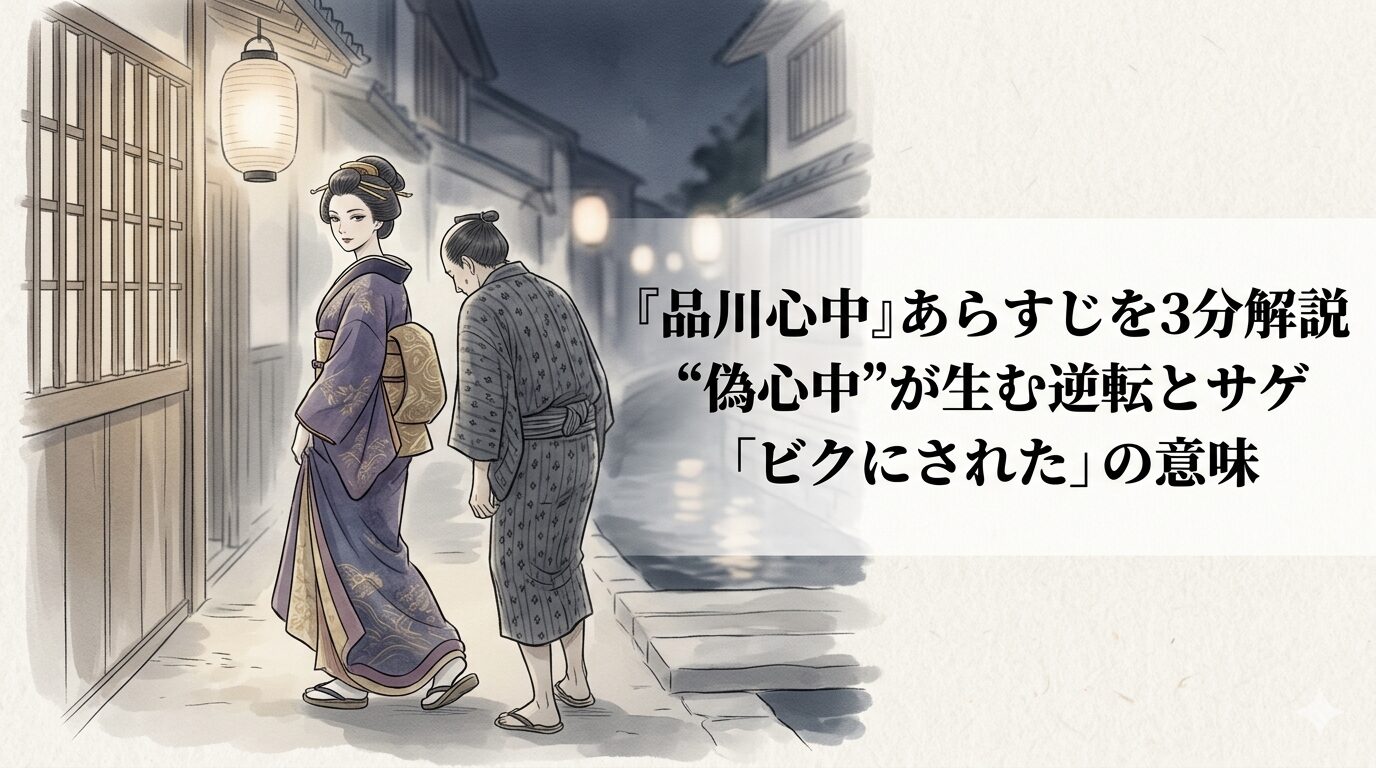夜の品川宿で心中に誘う花魁と、押されるまま巻き込まれる男の気配が漂う『品川心中』の情景
