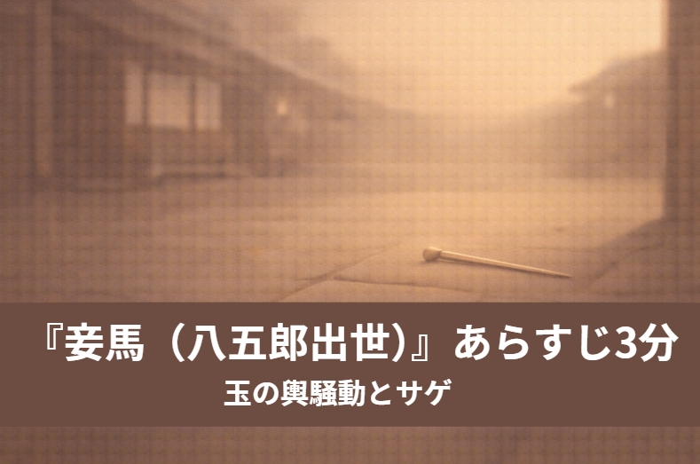 長屋に来た武士に見初められた妹が戸口から顔をのぞかせる落語『妾馬』の導入場面を描いたイメージ画像