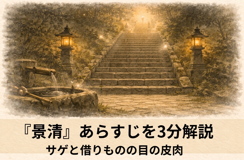 失明した目貫師の定次郎が清水観音に百日参りして景清の目を借りて開眼し下取りの眼は置いて行けというサゲになる古典落語『景清』のイメージ画像