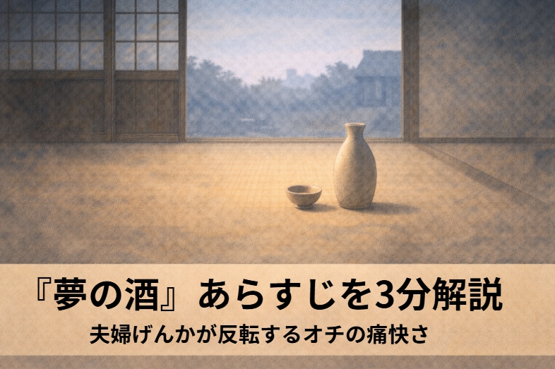 夢の中の浮気で女房に責められた亭主が夢の理屈で逆転するオチになる古典落語の夫婦噺『夢の酒』のイメージ画像