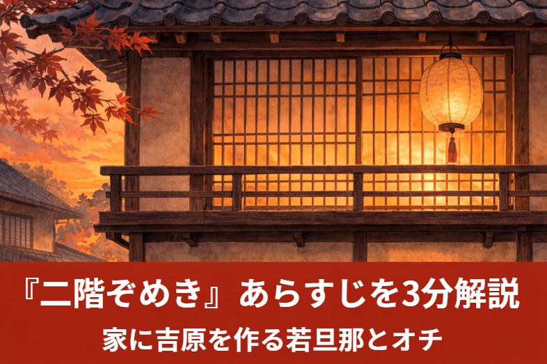 吉原通いを止められた若旦那が家の二階に遊廓を再現させ誰もいないのに一人で本気の冷やかしをする落語『二階ぞめき』のイメージ画像