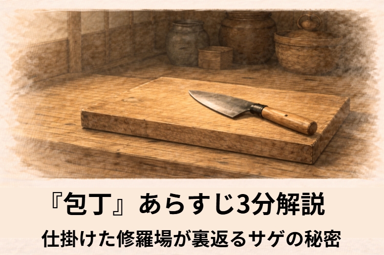 落語『包丁』で男が兄弟分に修羅場の段取りを相談する緊張感ある場面