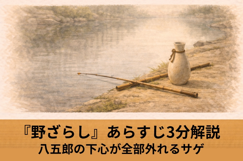 落語『野ざらし』のあらすじとサゲを描いた八五郎と野ざらしの髑髏の場面イメージ