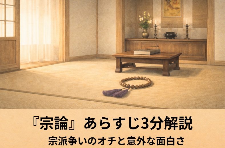 落語『宗論』の宗派をめぐって熱く言い争う男たちの様子を描いたアイキャッチ画像