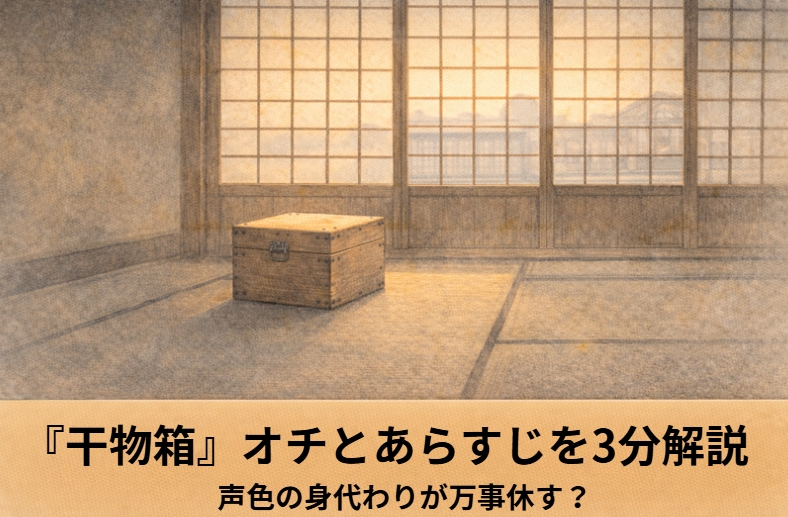 若旦那が声色のうまい男に身代わりを頼み、二階で替え玉作戦を企てる落語『干物箱』のイメージ画像
