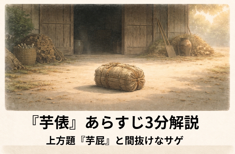 俵の中に泥棒が隠れ、家人の気配に張りつめる落語『芋俵』のイメージ画像