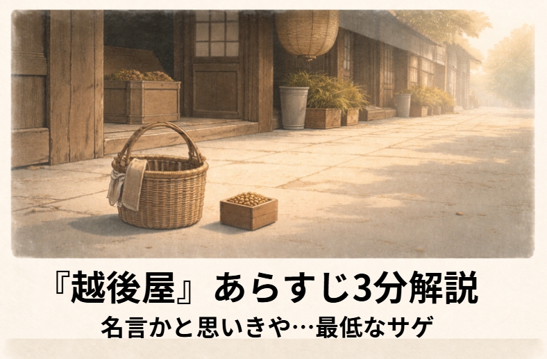 越後屋の娘への恋わずらいでうなだれる八五郎と兄貴分を描いた落語『越後屋』のイメージ画像