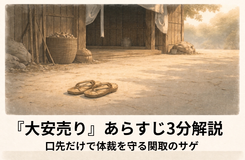 本場所の戦績を聞かれて気まずそうに言い訳する関取を描いた落語『大安売り』のイメージ画像