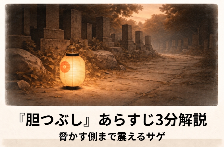 昼の長屋裏で男がこっそり悪戯の相談を持ちかける『胆つぶし』の一場面