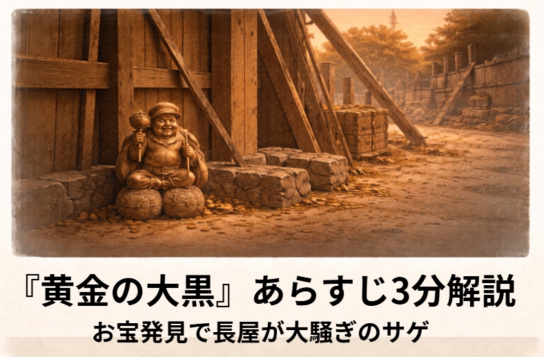 打ち出の小槌を手に米俵を抱えて歩き出す黄金の大黒様と貧乏長屋の大騒ぎ、落語『黄金の大黒』あらすじとサゲの意味を解説