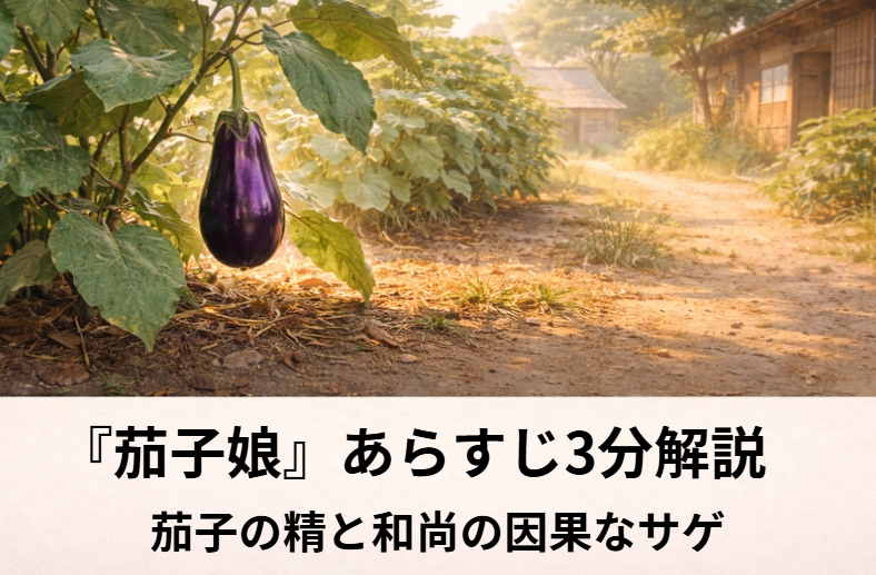 茄子をかわいがる和尚の言葉が因果となって返る落語『茄子娘』を表したイメージ画像