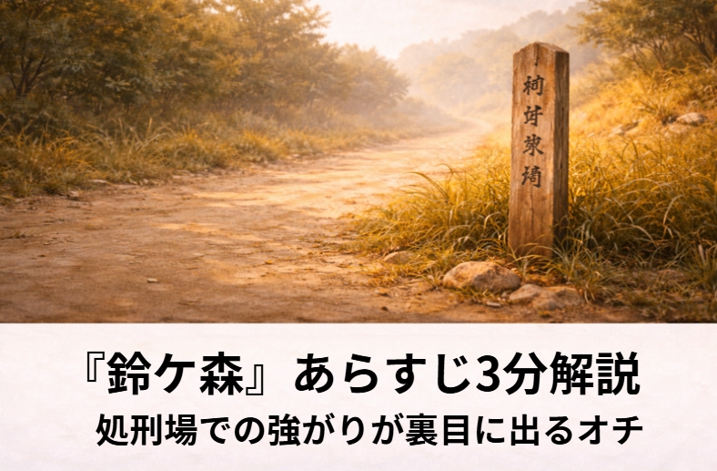 落語『鈴ケ森』の処刑場近くで若い盗賊が虚勢を張る場面をイメージした鈴ケ森の情景