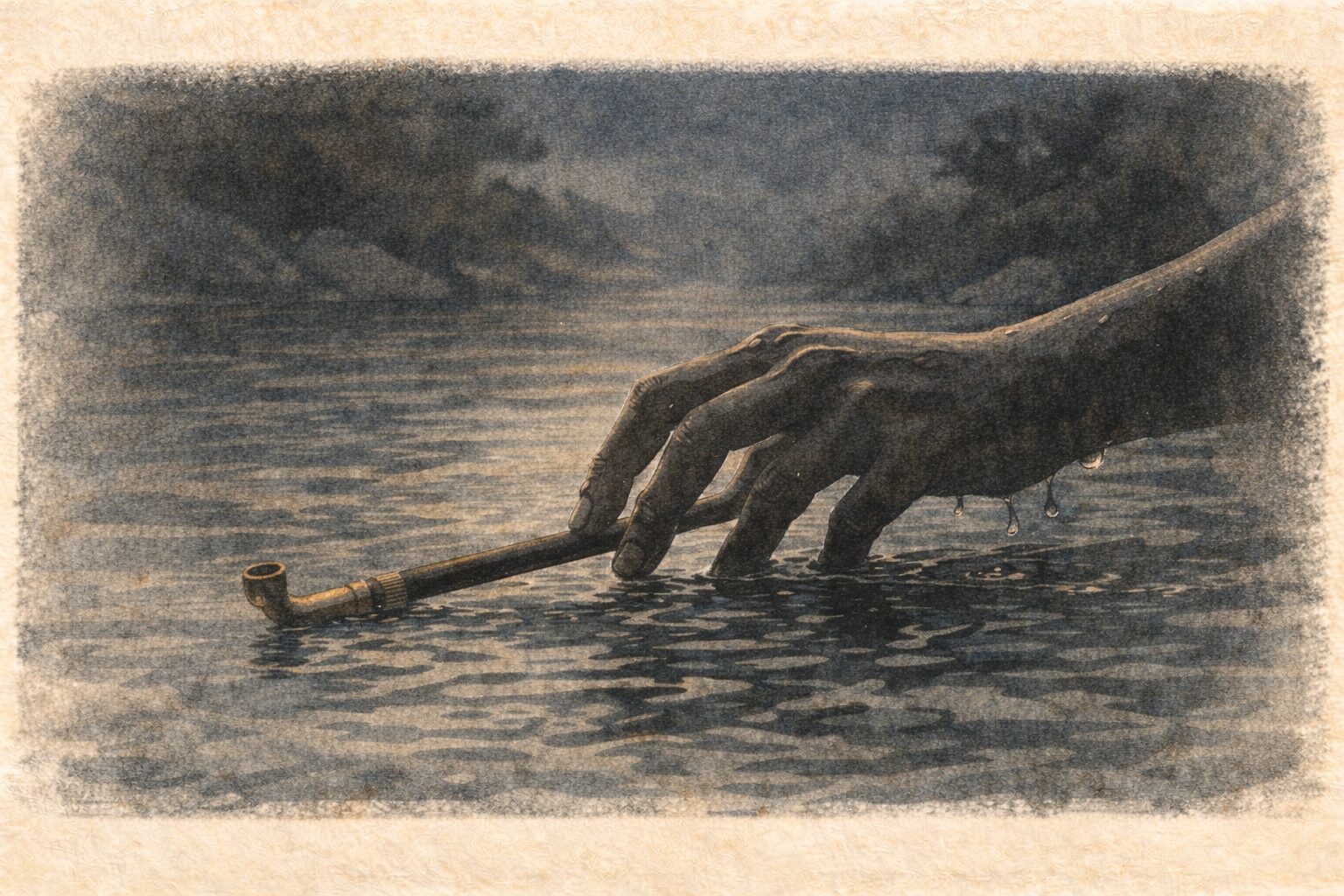 夜の川面から濡れた手がのび小さな煙管の先を探っている一場面