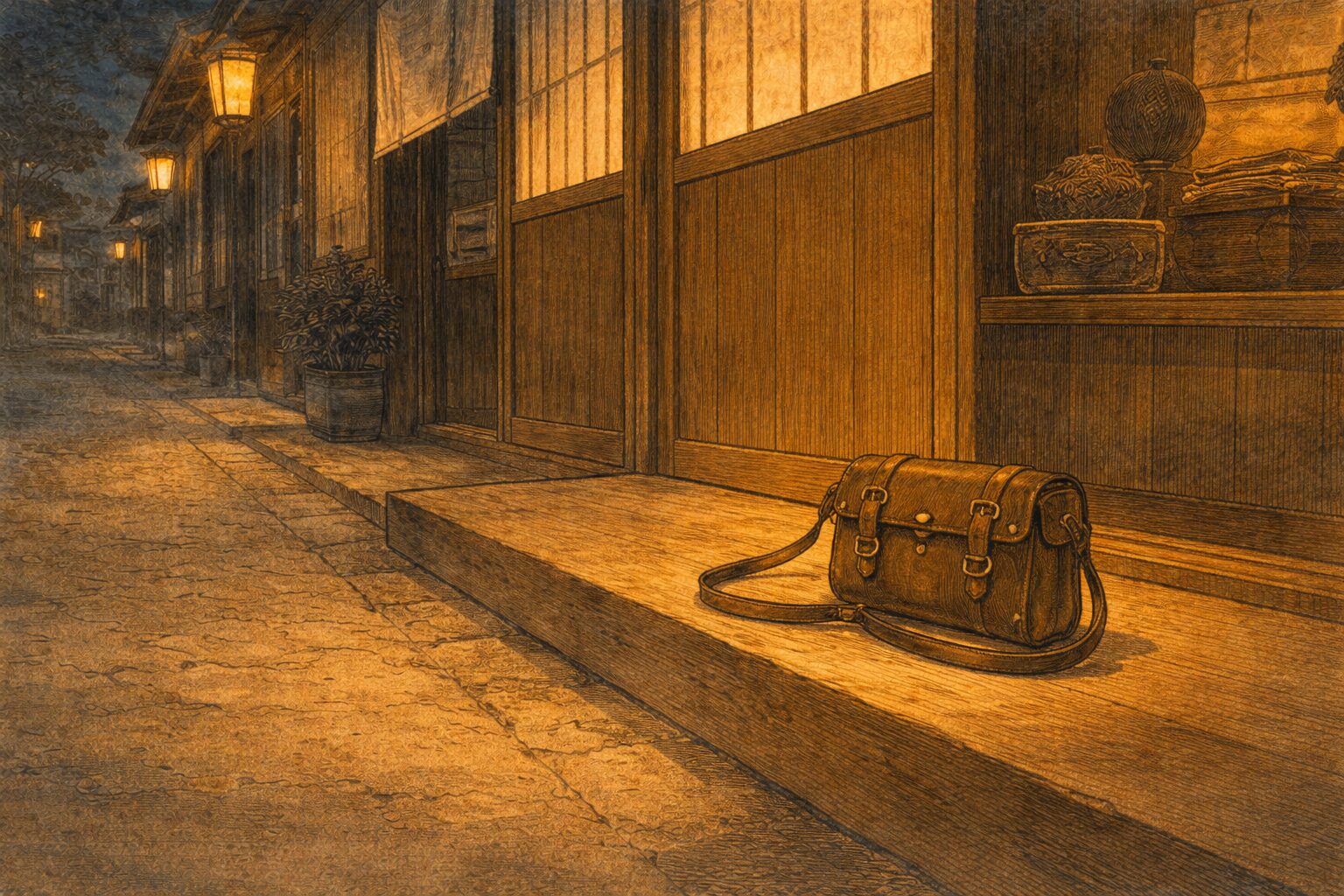 夜の京の店先に胴乱だけが残りむだ足の余韻が漂う一場面