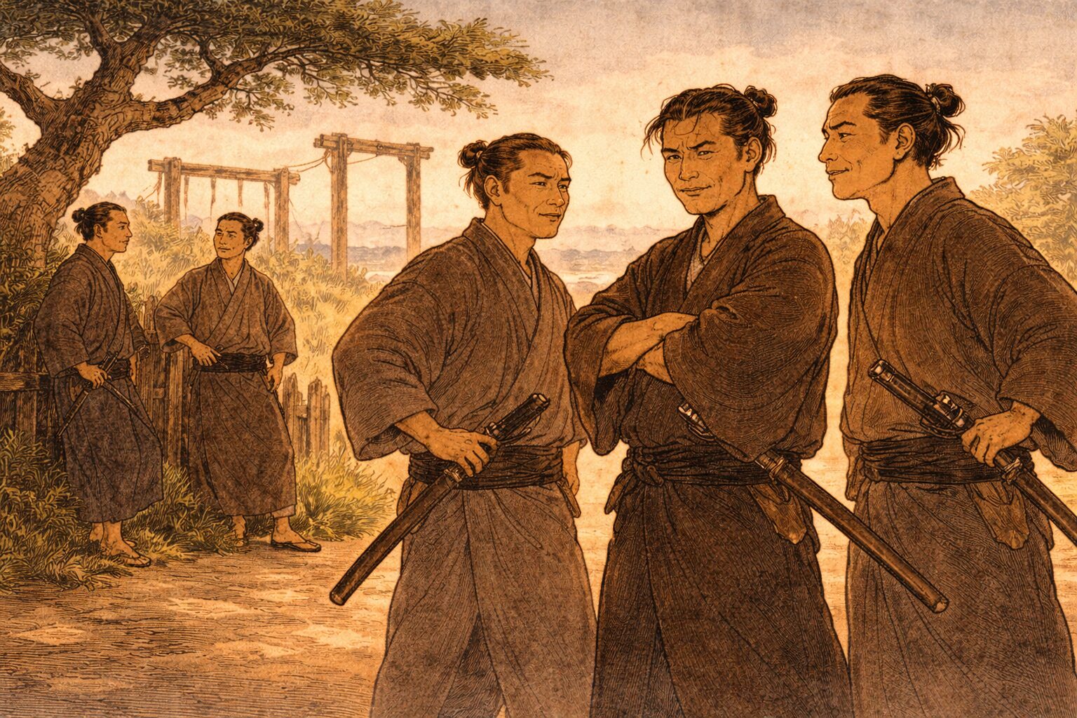 昼の鈴ケ森近くで若い男たちが虚勢を張ってたむろする一場面