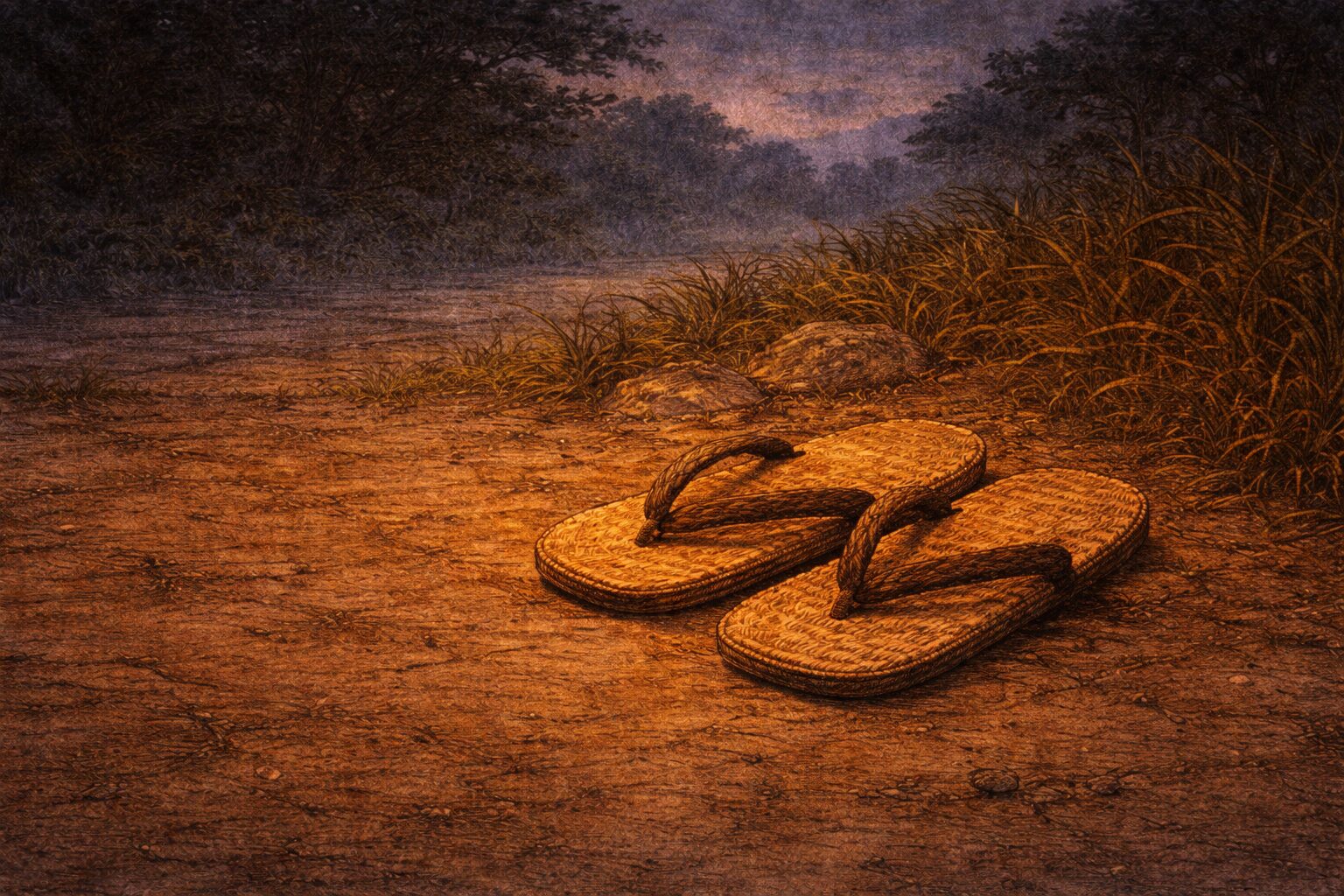 夜の崇禅寺馬場の土手に草履だけが残り気まずい余韻が漂う一場面