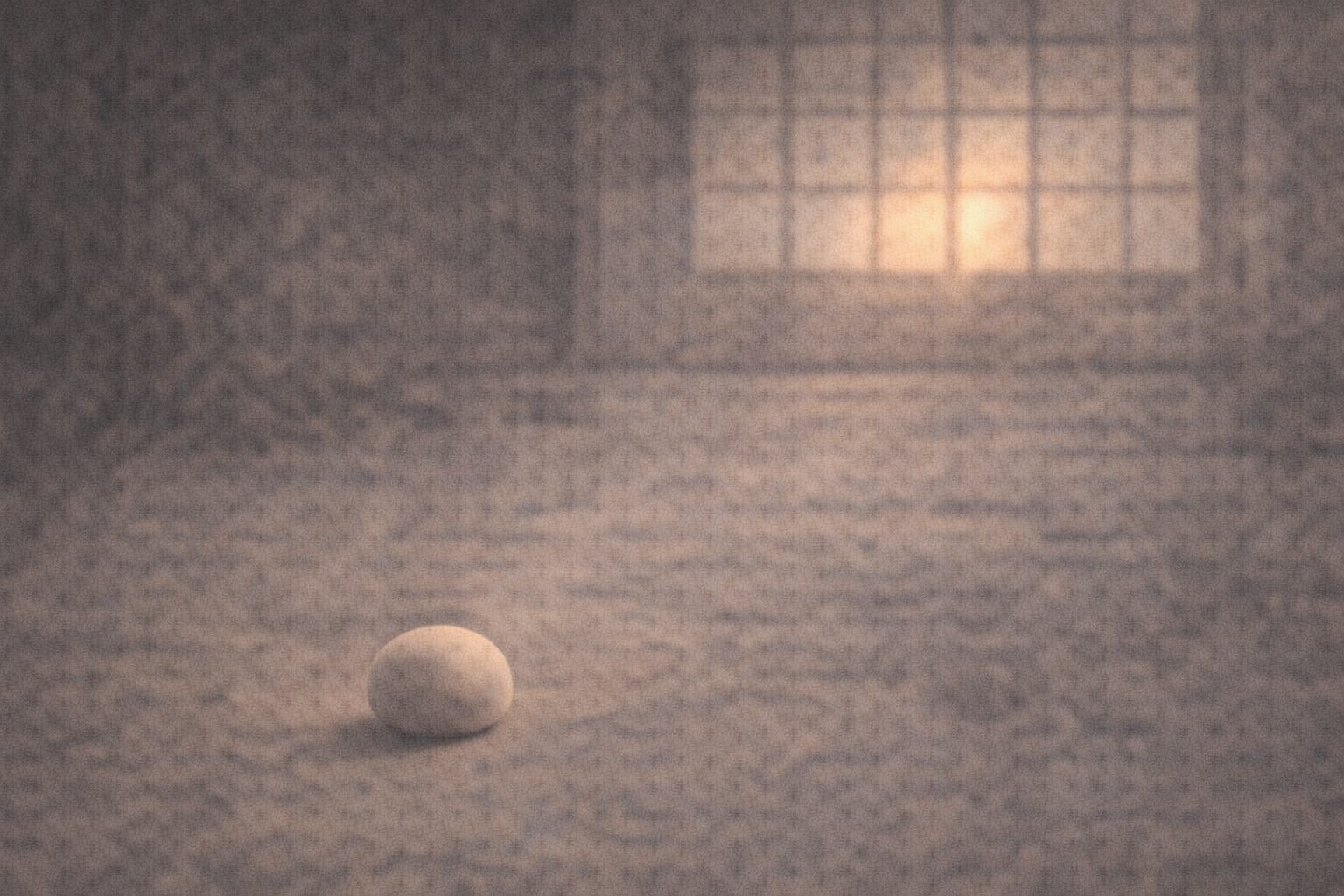 夜の庭先の土に小さな菓子が転がり、障子越しの灯りだけがにじむ余韻の一場面