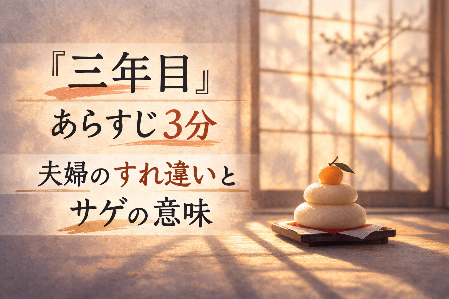 正月の座敷で噛み合わない夫婦の空気を描いた落語『三年目』のイメージ画像