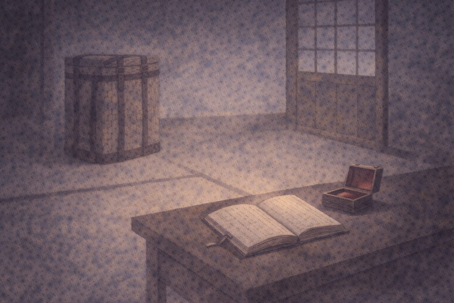 婚礼の夜の座敷、布団脇で花嫁の影が怯え、戸口に小四郎の影が立って幽霊扱いされる一場面