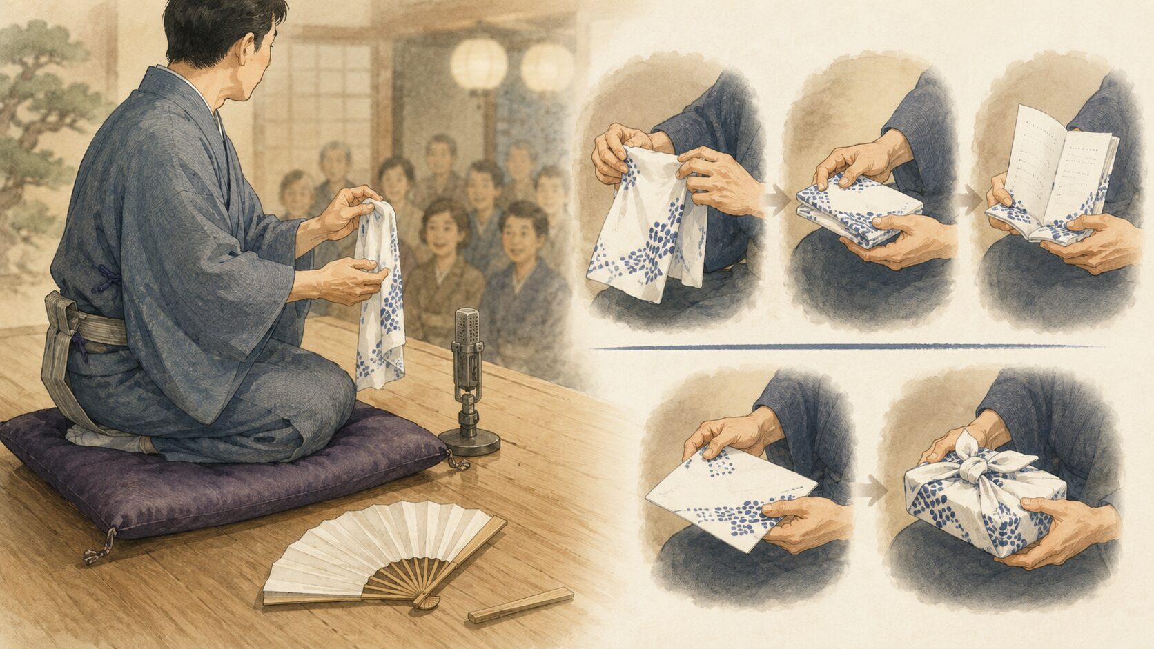 落語の手ぬぐいを財布や手紙に見立てる使い方