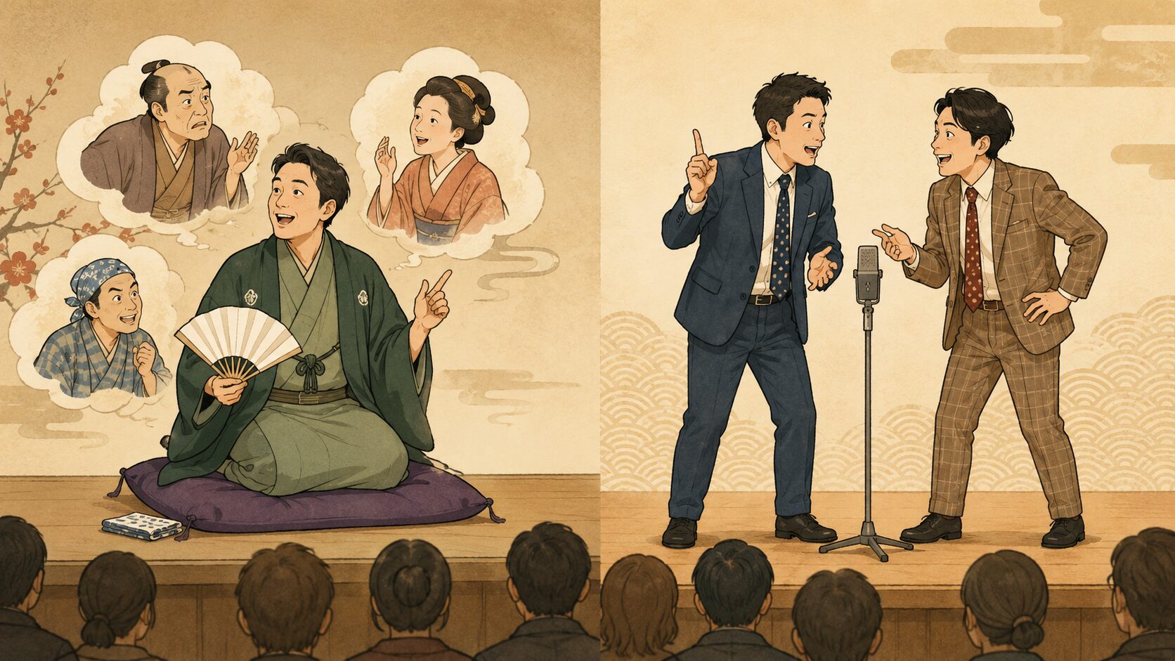 一人で演じる落語と二人で掛け合う漫才の違い