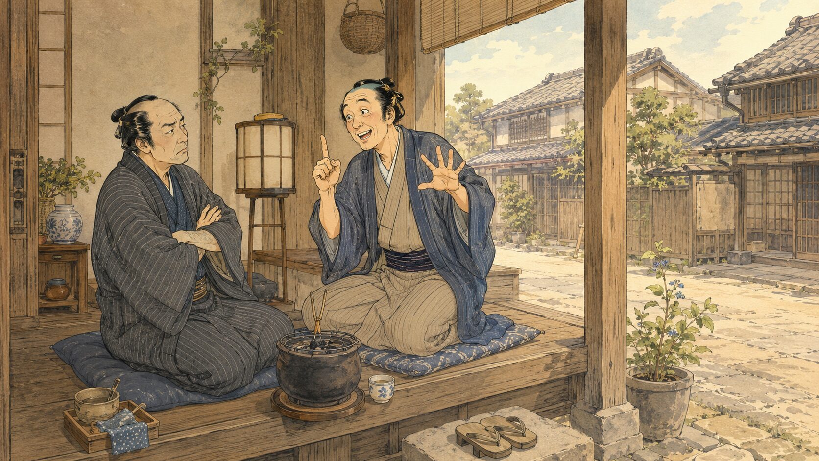 落語『穴子でからぬけ』で与太郎がなぞなぞ勝負を持ちかける場面