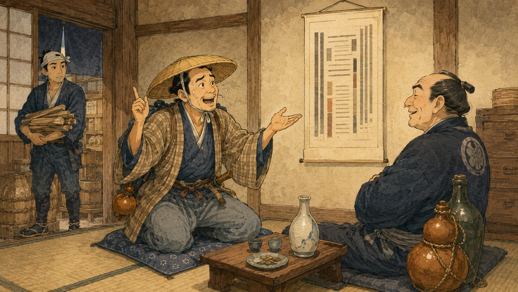 落語『うんつく酒』で清八が長者番付を使って言い訳する場面