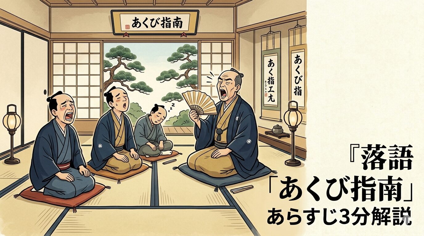 落語『あくび指南』のあくびを教える稽古場と師匠たち