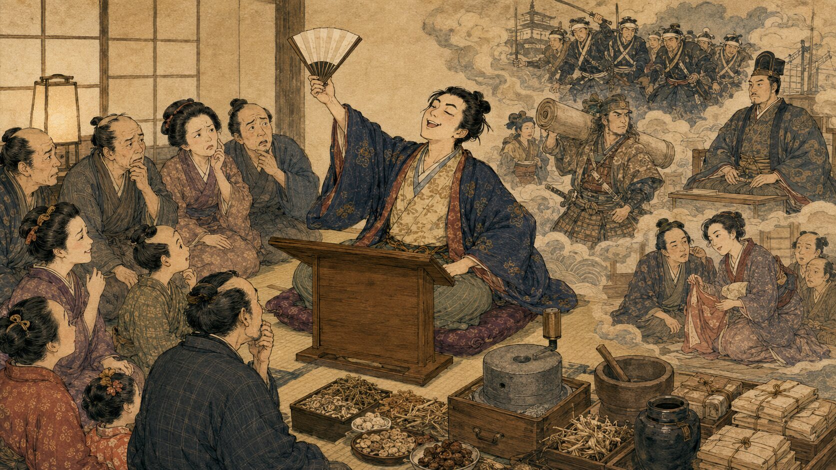 落語『五目講釈』で若旦那が芝居や講談をごちゃ混ぜに語る場面