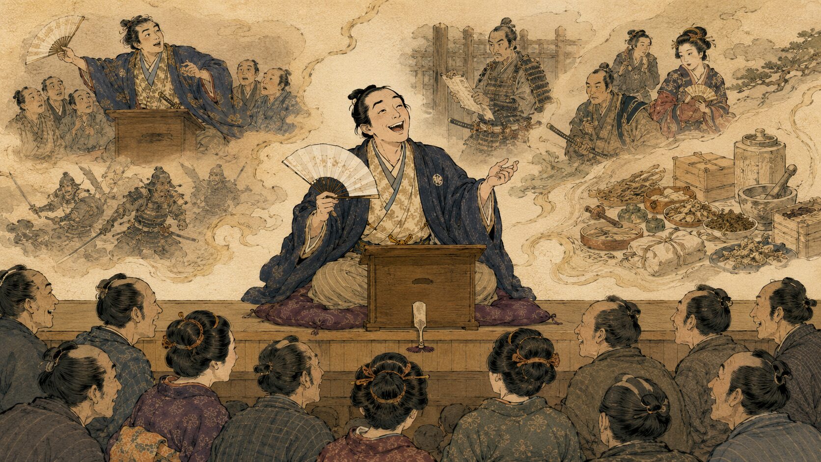 落語『五目講釈』を寄席の高座で語る講釈パロディの余韻