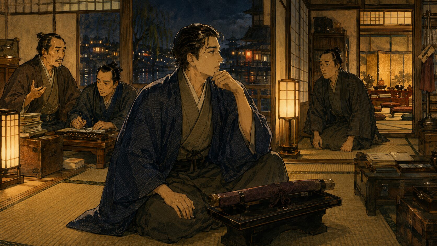落語『大丸屋騒動』で宗三郎が大丸屋の座敷でおときに会えず思い詰める場面