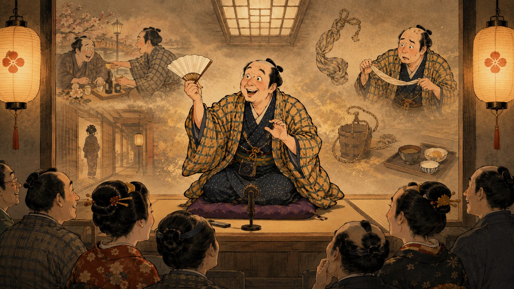 落語『つるつる』を寄席の高座で語る幇間一八の恋と酒の失敗の余韻