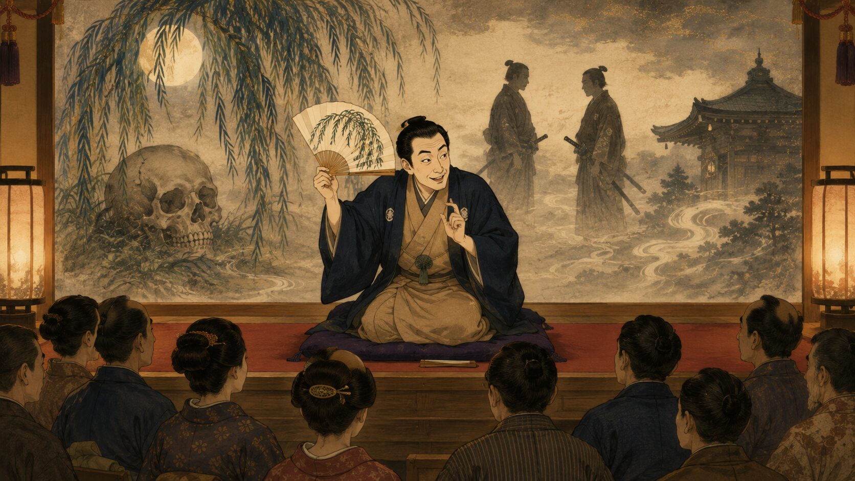 落語『髑髏の仇討』を寄席の高座で語る柳の髑髏と武士の意地の怪談落語の余韻