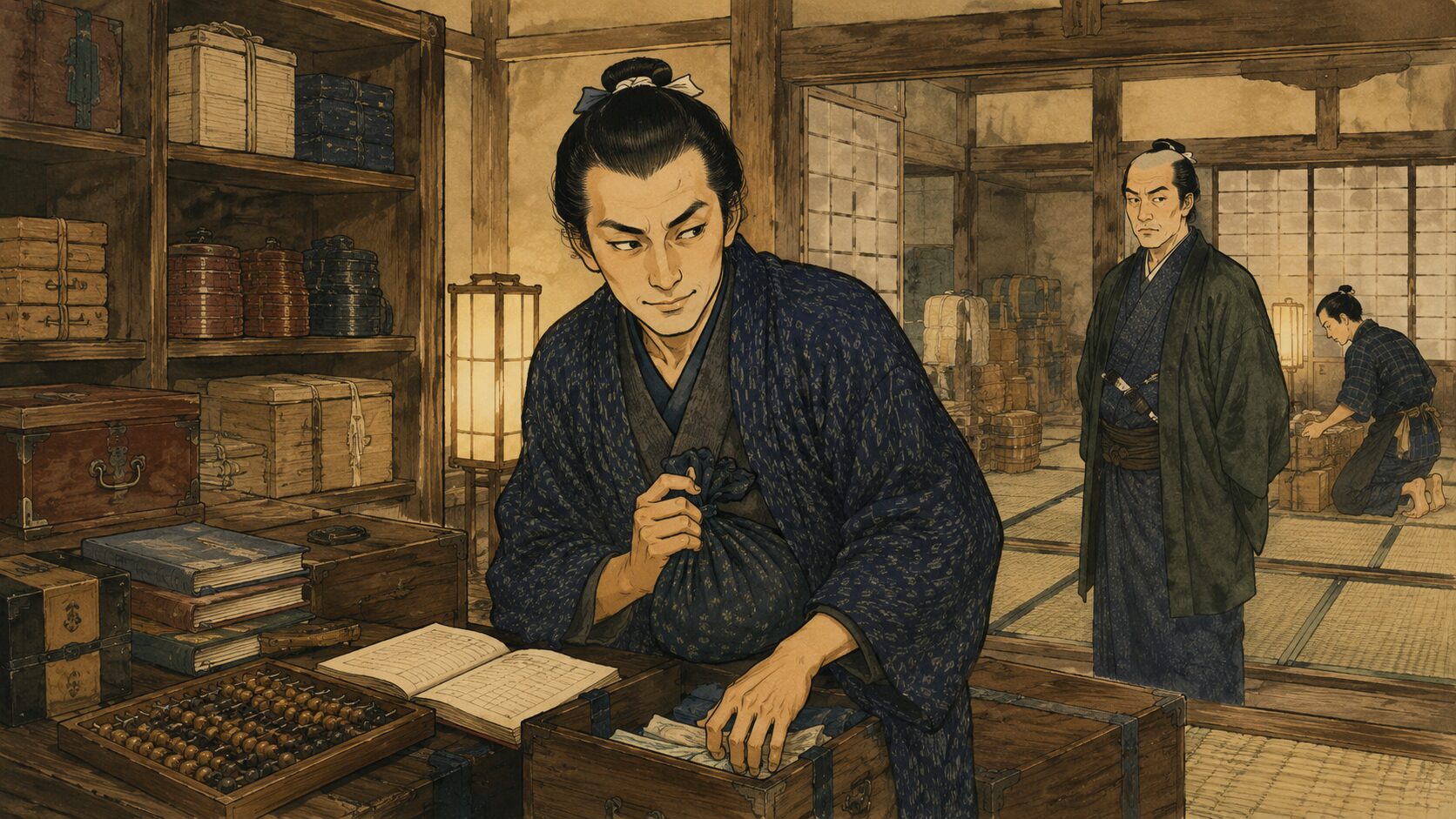 山崎屋で長吉と権九郎が互いの腹を探る『双蝶々』前半の場面